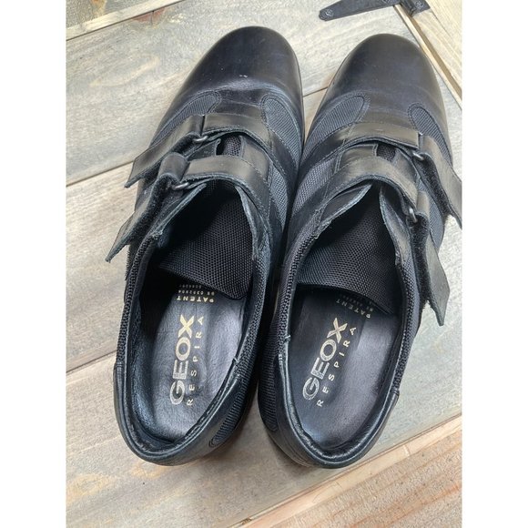 US10 EU43 Geox Respira Mens Leather Black Sneakers Hook and Eye Casual Shoes - Picture 8 of 9